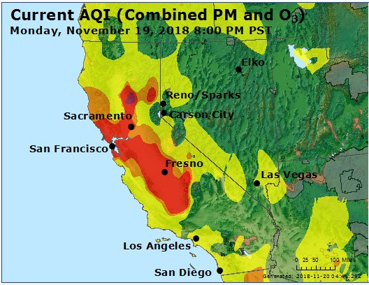 The Air Quality Index in the Bay Area as measured by AirNow.