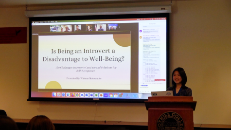 Wakana Matsumoto presenting Is Being an Introvert a Disadvantage to Well-Being?: The Challenges Introverts Can Face and Solutions for Self-Acceptance