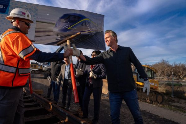 Governor Gavin Newsom at the track-laying event on January 6th. From X, formerly Twitter, account @CAgovernor. 