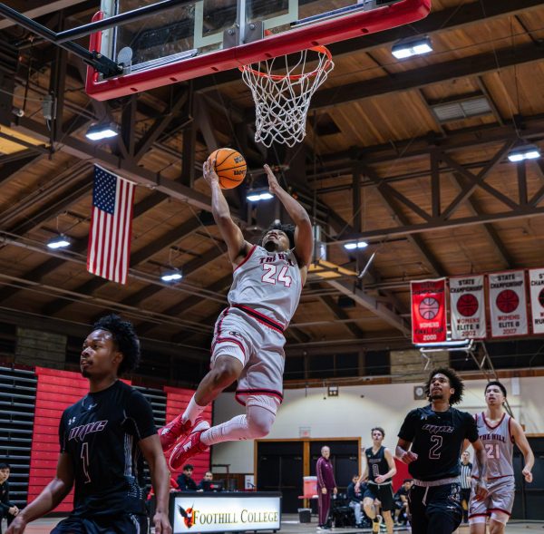 Axel Castrejon drives to the rim during the Owls win against Monterey Peninsula.
